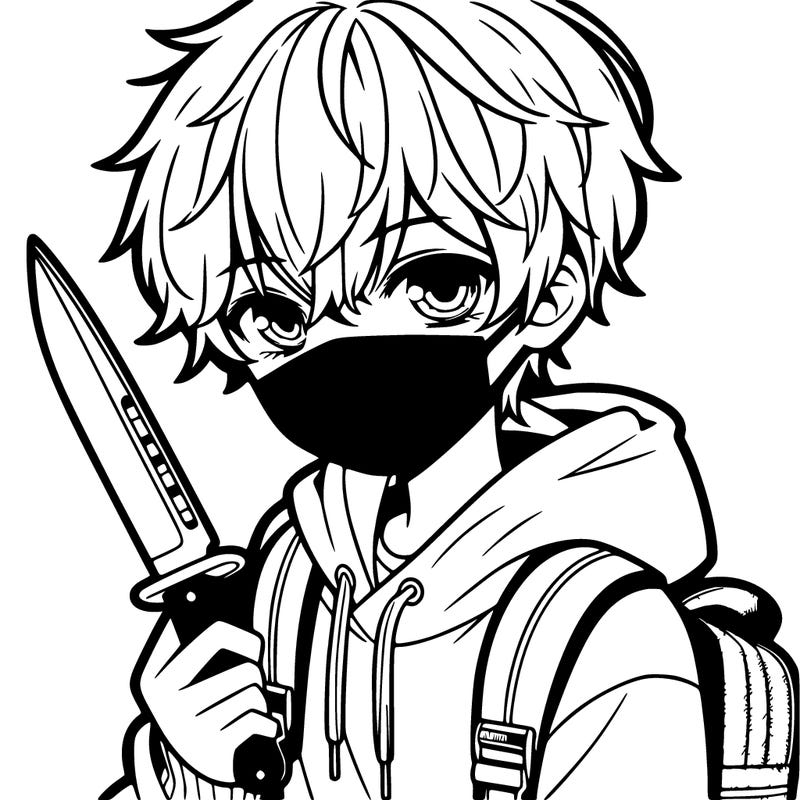 anime boy with face coverings and knife
