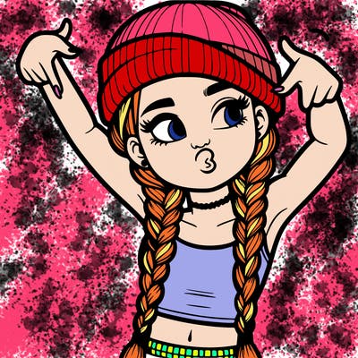 realistic teenage girl with braids and a beanie and crop top doing 🫶🏼