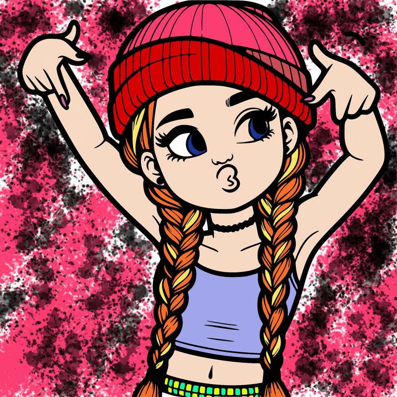 realistic teenage girl with braids and a beanie and crop top doing 🫶🏼