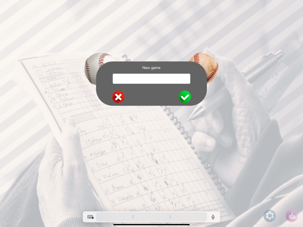 Scorecards - A dialog box to start a new game in the Scorecards baseball scorekeeping app