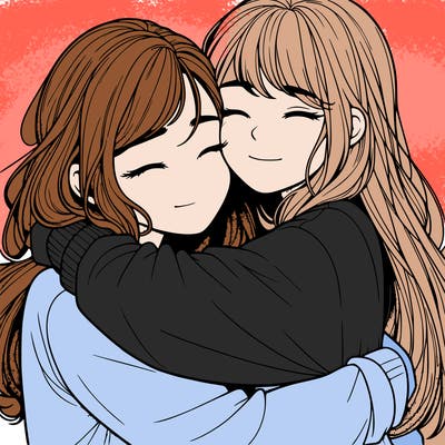 realistic two girls hugging