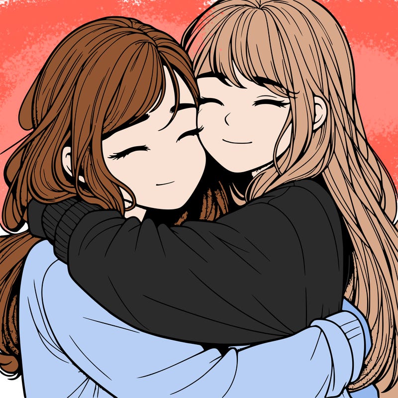 realistic two girls hugging