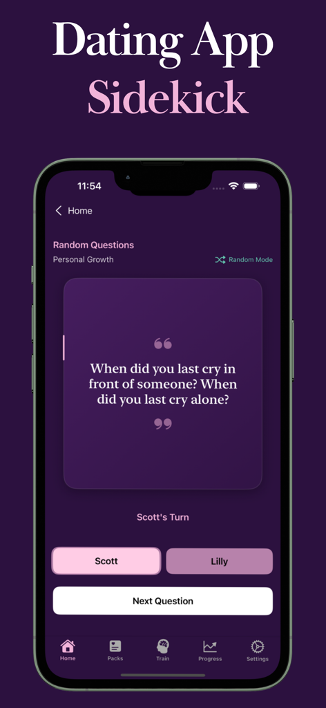 Couples Questions by Evermore - Pantalla de la app Evermore mostrando una sugerencia de conversación profunda para que las parejas conecten emocionalmente