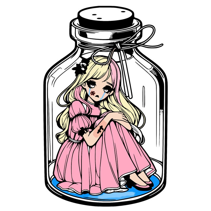 beautiful realistic girl trapped in bottle
