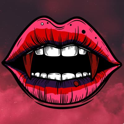 lips with vampire teeth