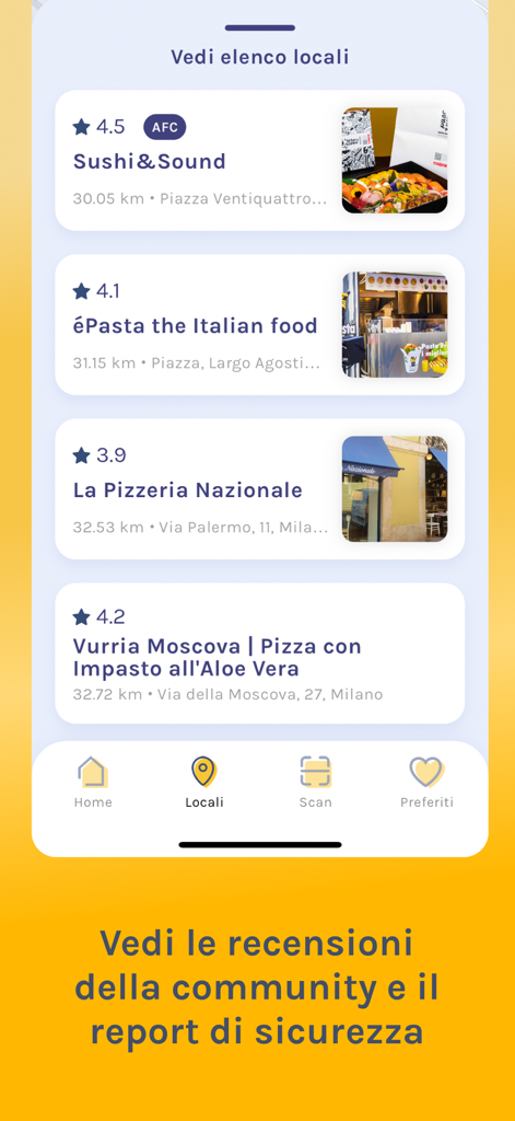 Gluto © Locali senza glutine - Eine Liste von glutenfreien Restaurants mit Bewertungen und Entfernungen in der Gluto-App