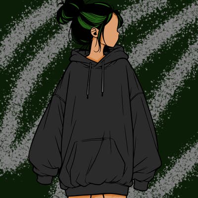 realistic girl with a oversized sweatshirt on and a bun