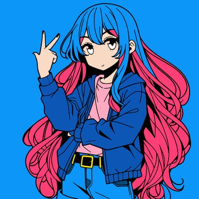 one anime girl with long hair and a cool pose