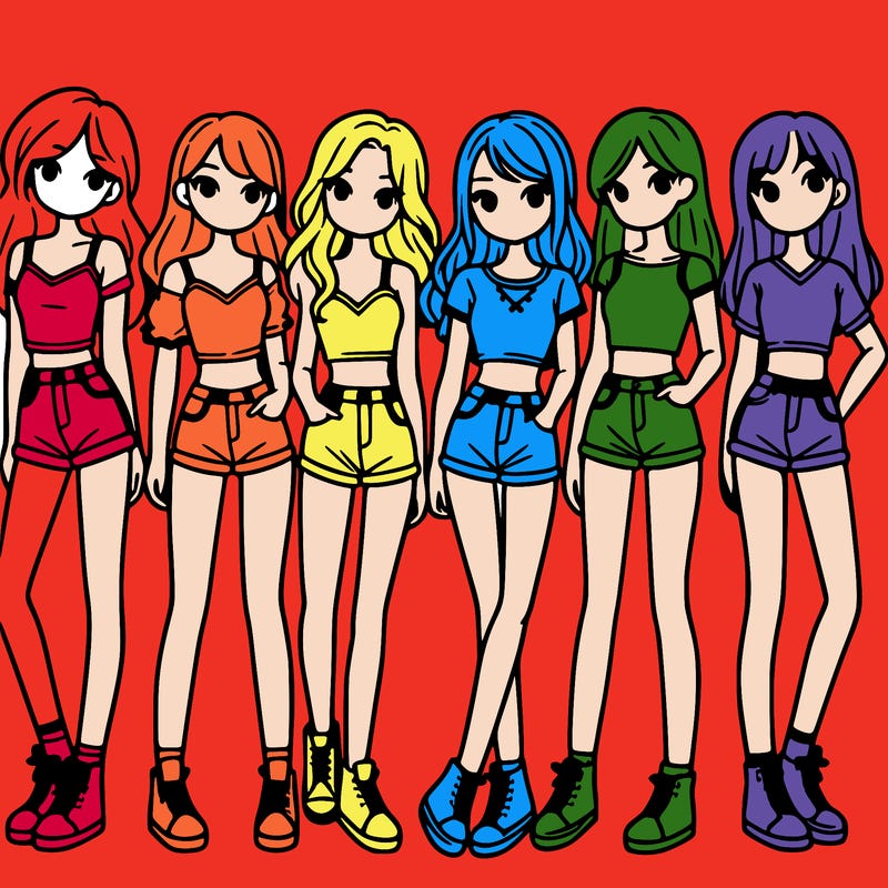 a group of girls wearing crop tops and shorts