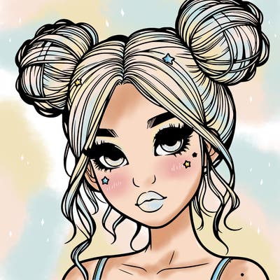 realistic girl with space buns