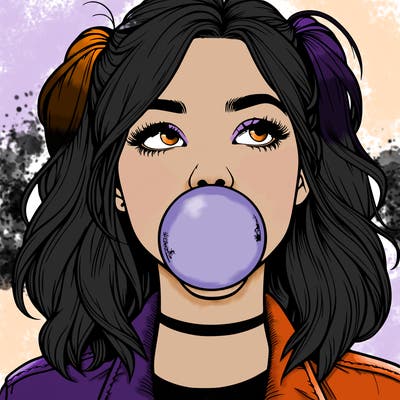 realististic girl blowing bubble -gum