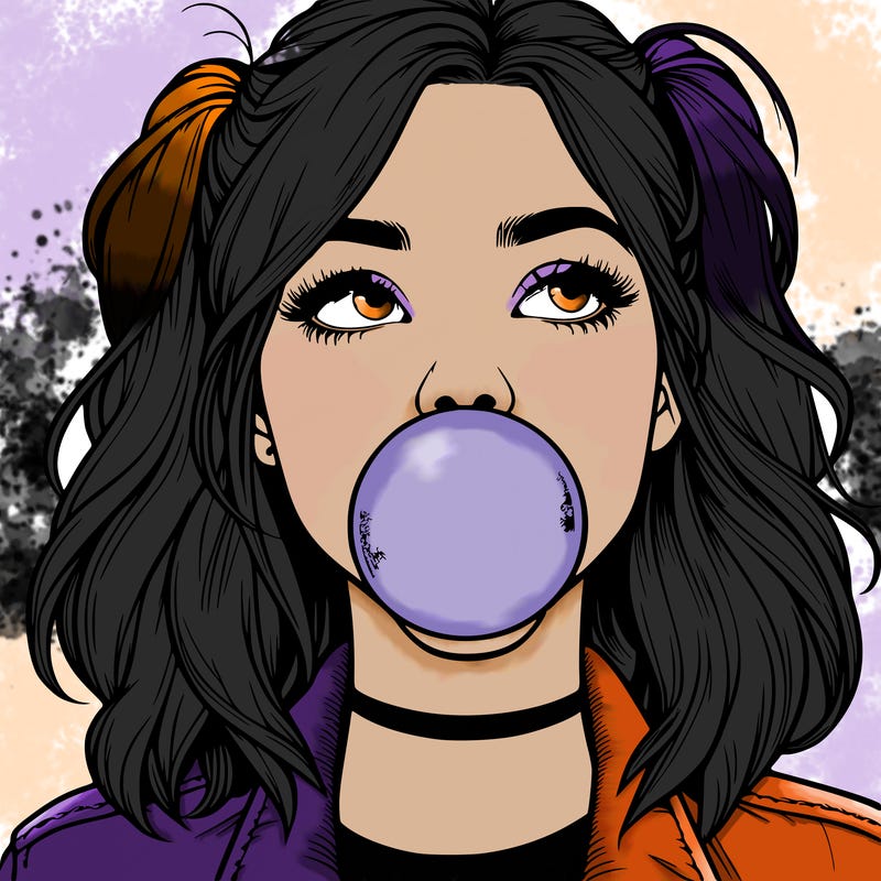 realististic girl blowing bubble -gum