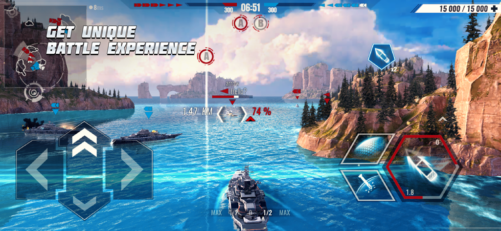 Pacific Warships: War Shooter - Futuristic warship engaging in tactical naval combat with 3D graphics