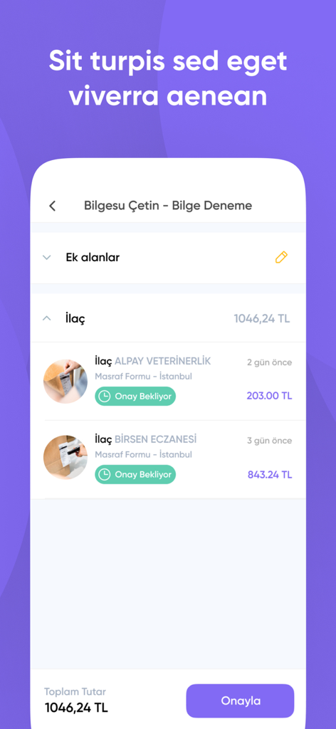 Masraff - Mobile screen of Masraff app showing a list of expenses and an approval button.
