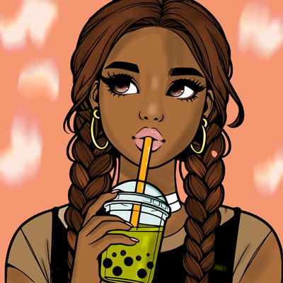 realistic girl with braided hair drinking boba