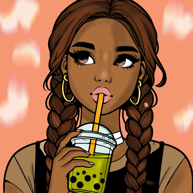realistic girl with braided hair drinking boba