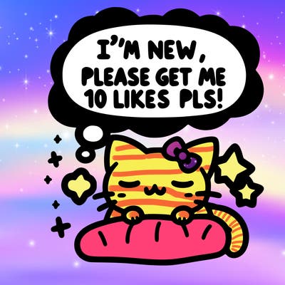 kitty taking a nap dream talking and saying "i'm new, please get me at least 10 likes pls!!"