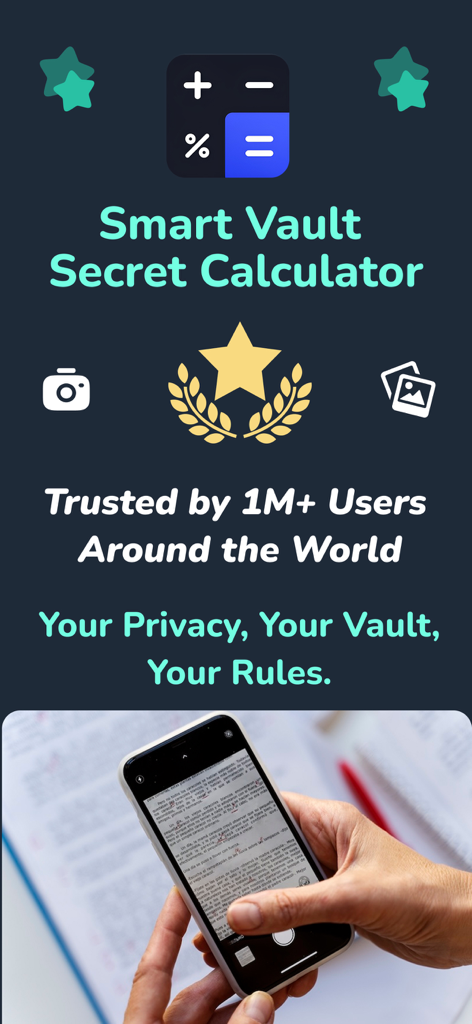 Calculator Lock - Photo Vault - Aplicación Calculadora secreta Safe Vault para almacenamiento privado de fotos y vídeos con más de un millón de usuarios.