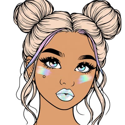 realistic girl with two buns on her hair and lips