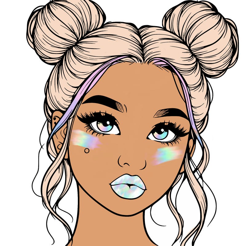 realistic girl with two buns on her hair and lips