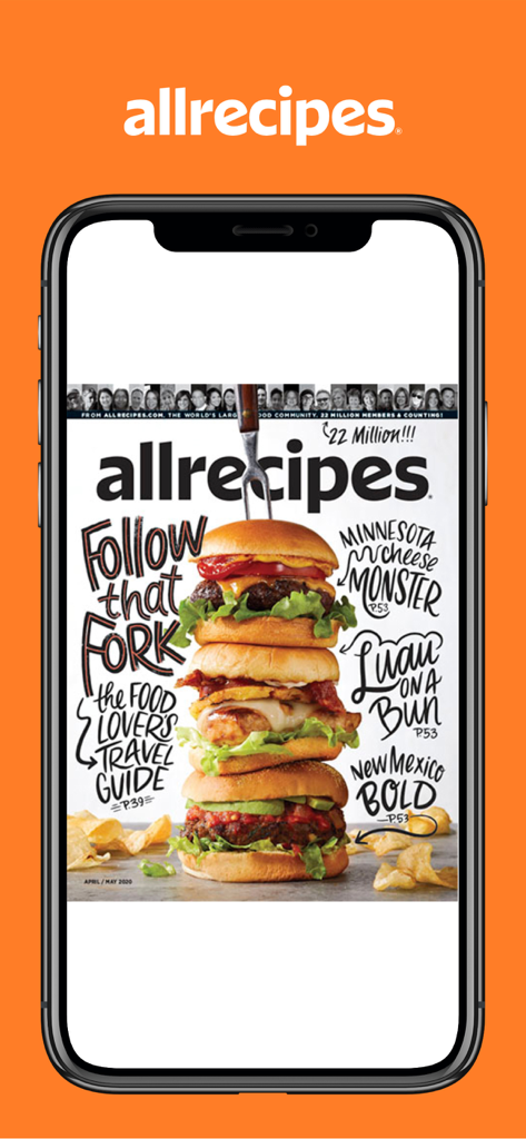 Allrecipes Magazine - Allrecipes Magazine app displaying a digital cover with a stack of three burgers