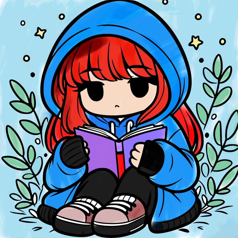 girl in oversized hoodie reading a book