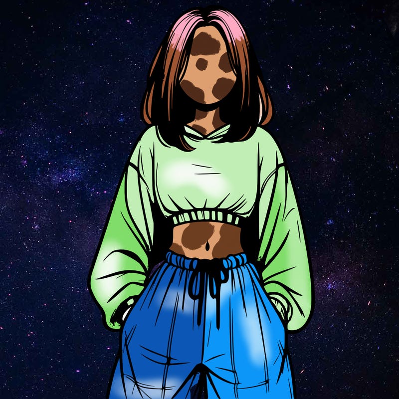 realistic girl faceless with baggy pants and a crop top