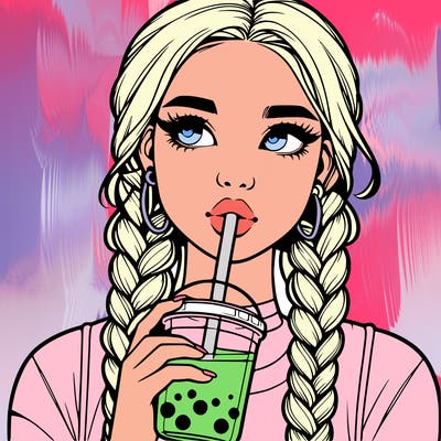 realistic girl with braided hair drinking boba