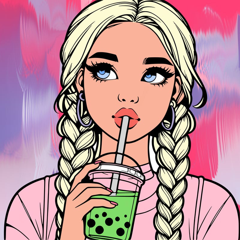 realistic girl with braided hair drinking boba