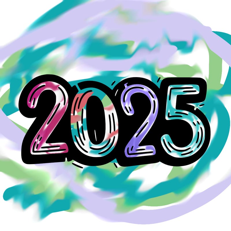 one line scrawled numbers sketch design “2025”