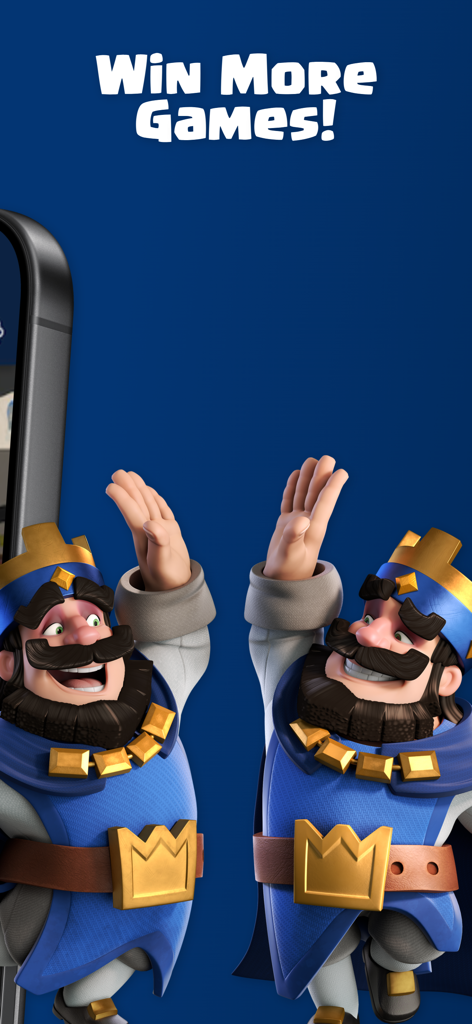 Two Clash Royale kings giving a high five with the text Win More Games