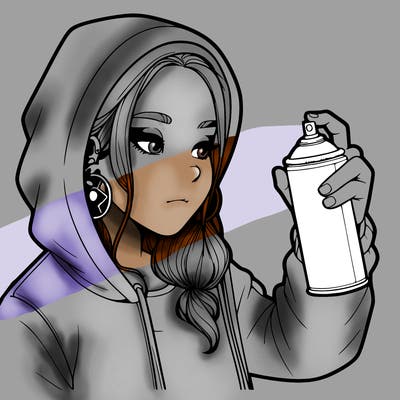 a realistic girl, spray painting