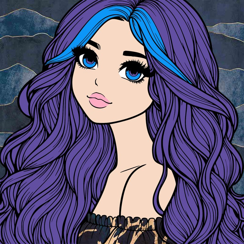 realistic girl with long wavy hair