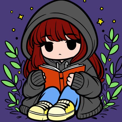girl in oversized hoodie reading a book