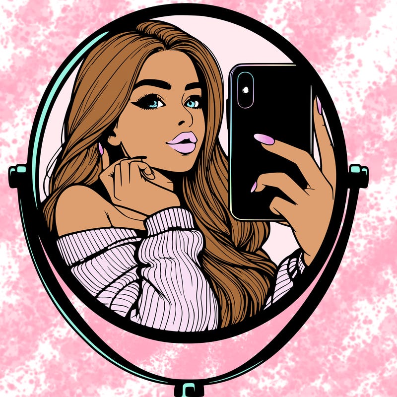 realistic girl taking mirror selfie beautiful