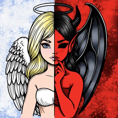 realistic angel half demon