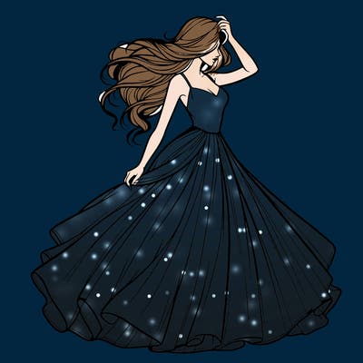 realistic woman with dress flowing in the wind