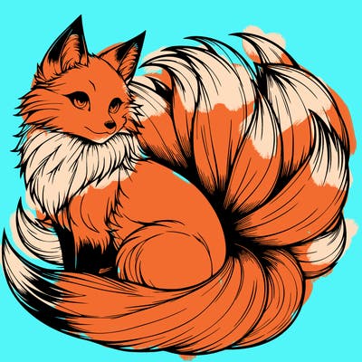 realistic detailed 9 tailed anime fox