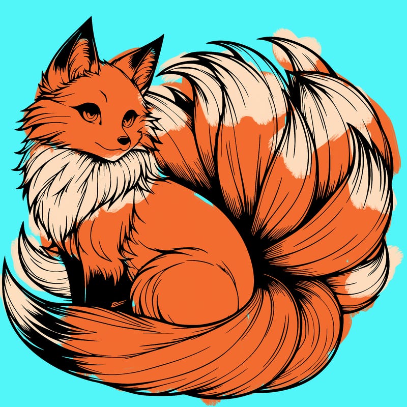 realistic detailed 9 tailed anime fox