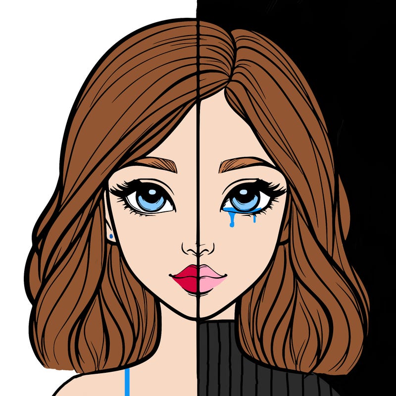 realistic girl face with line through the middle