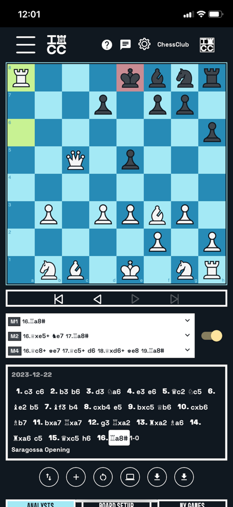 Chess at ICC, play & learn - Chess at ICC game analysis showing a checkmate and move history