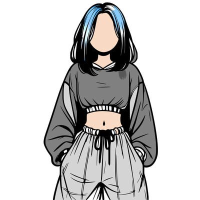 realistic girl faceless with baggy pants and a crop top