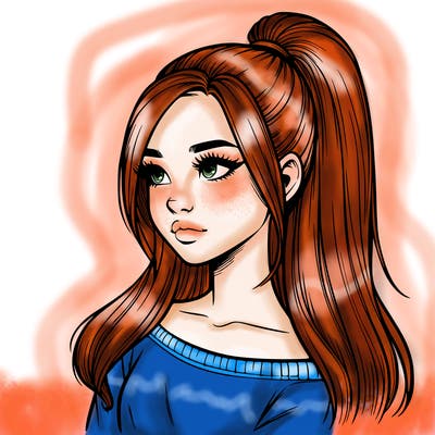 realistic girl with a high ponytail