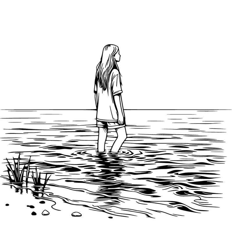 realistic girl standing in the water