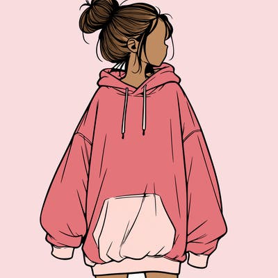 realistic girl with a oversized sweatshirt on and a bun