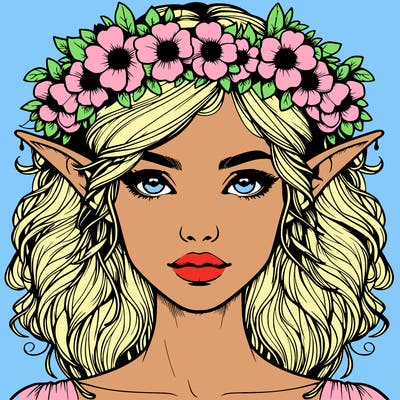 realistic female elf with flower crown