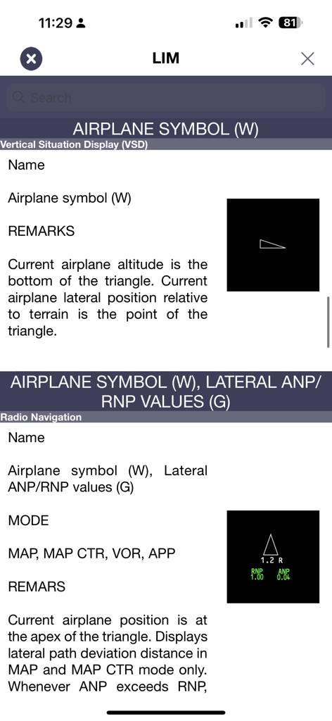 Explicación de los símbolos del avión Boeing 737 y los valores de navegación