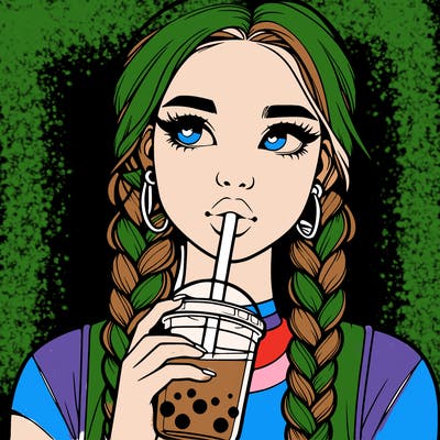 realistic girl with braided hair drinking boba