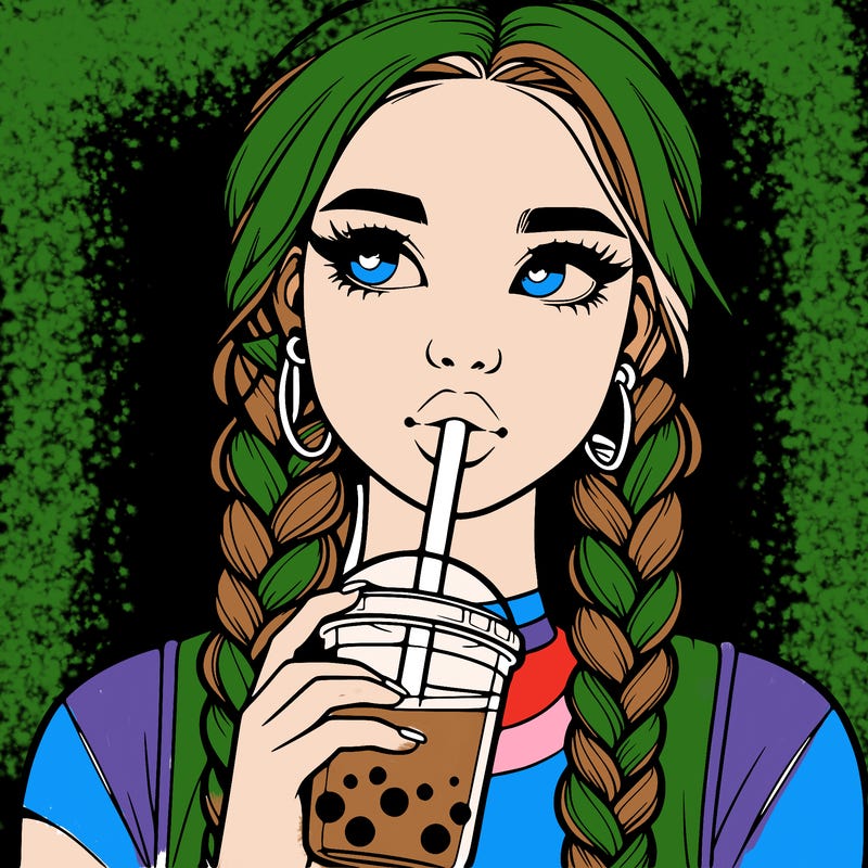 realistic girl with braided hair drinking boba