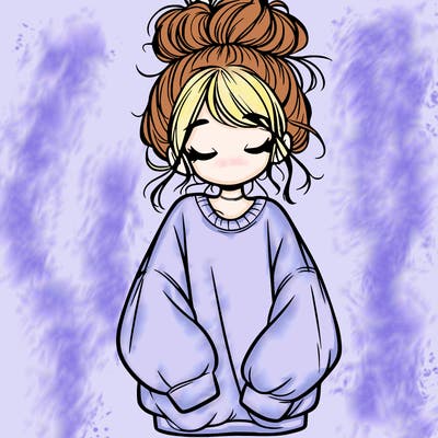 girl with baggy sweatshirt and messy bun